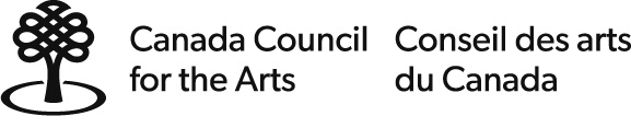 Logo for Canada Council for the Arts / Conseil des arts du Canada, includes a small black tree with foliage that looks similar to a Celtic knot, and a black circle around the base of the trunk.